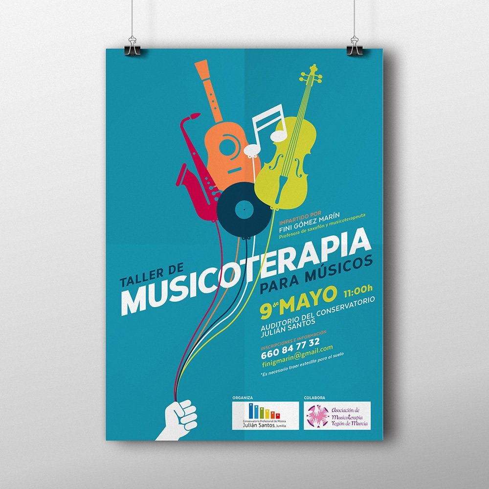 Diseño de cartel para un taller de Musicoterapia - Un trabajo de Silvia Calavera